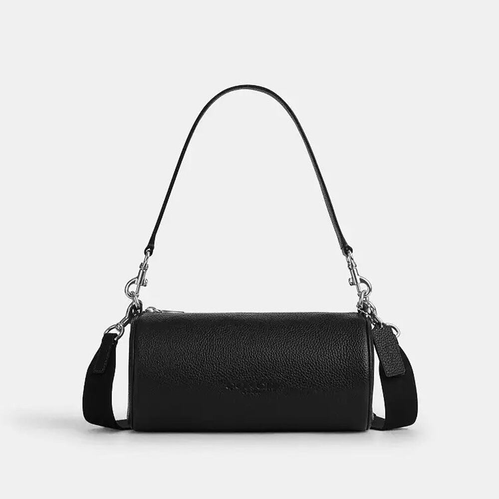 NWT Coach Andre Barrel Bag 24 Silver/black CET81 Pebble Leather - Picture 7 of 10